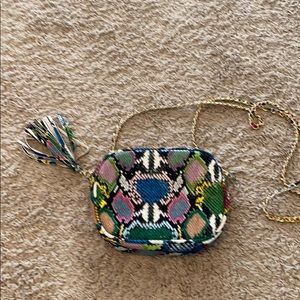 Snake print multi colored cross body bag